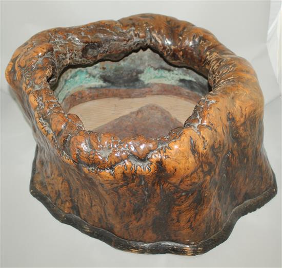 A Japanese rootwood hibachi, 19th century, width 53.5cm